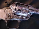 Colt Bisley 1913,32WCF,deep master scroll engraved,refinished bright nickel,blue accents,real ivory,4 3/4",awesome showpiece !! - 10 of 12
