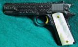 Colt 1911,made around 1919,fully deep relief master engraved with gold accents,real MOP grips,with carved lady,awesome masterpiece,US Army model - 3 of 12