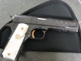 Colt 1911,made around 1919,fully deep relief master engraved with gold accents,real MOP grips,with carved lady,awesome masterpiece,US Army model - 5 of 12