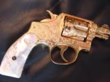 Smith & Wesson Pre Model 10,100%+ Master engrave by Flannery,24K gold plated,2",38spl,real MOP grips,a work of art - 6 of 12