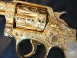 Smith & Wesson Pre Model 10,100%+ Master engrave by Flannery,24K gold plated,2",38spl,real MOP grips,a work of art - 4 of 12