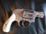 Smith & Wesson Model 49-no dash,fully deep engraved,satin nickel,Stag grips,38special,1 3/4",shrouded hammer-a work of art !! - 1 of 12