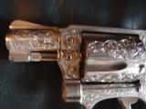 Smith & Wesson Model 49-no dash,fully deep engraved,satin nickel,Stag grips,38special,1 3/4",shrouded hammer-a work of art !! - 8 of 12
