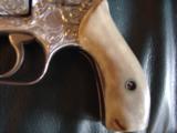 Smith & Wesson Model 49-no dash,fully deep engraved,satin nickel,Stag grips,38special,1 3/4",shrouded hammer-a work of art !! - 6 of 12
