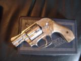 Smith & Wesson Model 49-no dash,fully deep engraved,satin nickel,Stag grips,38special,1 3/4",shrouded hammer-a work of art !! - 11 of 12