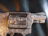 Smith & Wesson Model 49-no dash,fully deep engraved,satin nickel,Stag grips,38special,1 3/4",shrouded hammer-a work of art !! - 4 of 12