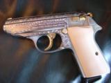 Walther PPK/S factory engraved with 24K gold accents,#140 of 500,380auto,polished stainless,leather case,& Oak case,2 mags,scrimshaw grips ! awesome - 6 of 12