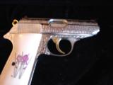 Walther PPK/S factory engraved with 24K gold accents,#140 of 500,380auto,polished stainless,leather case,& Oak case,2 mags,scrimshaw grips ! awesome - 2 of 12