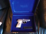 Walther PPK/S factory engraved with 24K gold accents,#140 of 500,380auto,polished stainless,leather case,& Oak case,2 mags,scrimshaw grips ! awesome - 8 of 12