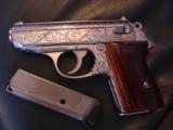 Walther PPK/Interarms 380,fully engraved by Flannery,polished stainless,custom wood grips,1989,with box,manual & test target,a real work of art !!! - 15 of 15