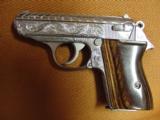 Walther PPK/Interarms 380,fully engraved by Flannery,polished stainless,custom wood grips,1989,with box,manual & test target,a real work of art !!! - 2 of 15
