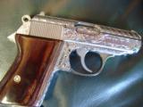 Walther PPK/Interarms 380,fully engraved by Flannery,polished stainless,custom wood grips,1989,with box,manual & test target,a real work of art !!! - 9 of 15