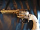 Colt Bisley 1905,fully master engraved,& 24k gold plated,real yellowed & carved ivory grips,blued accents,horse head carved in grip,awesome showpiece - 1 of 15