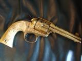 Colt Bisley 1905,fully master engraved,& 24k gold plated,real yellowed & carved ivory grips,blued accents,horse head carved in grip,awesome showpiece - 5 of 15