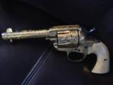 Colt Bisley 1905,fully master engraved,& 24k gold plated,real yellowed & carved ivory grips,blued accents,horse head carved in grip,awesome showpiece - 12 of 15