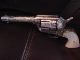Colt SAA 1901,master engraved in Cattlebrands,refinished bright nickel,thick real MOP grips,357 Magnum 4 1/2