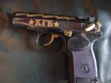 Makarov KGB commemorative,from AHS,polished blue,gold writing,#27 of 1000,9x18 caliber,fitted wood & glass case,unfired,super nice - 4 of 15