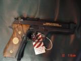 Beretta M9,model 92FS,2oth Anniversary of the armed forces,9mm,15 round mag,24k gold writing,5 medallions & super heavy wood case,unfired - 8 of 15