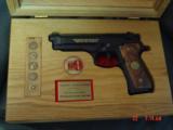 Beretta M9,model 92FS,2oth Anniversary of the armed forces,9mm,15 round mag,24k gold writing,5 medallions & super heavy wood case,unfired - 1 of 15