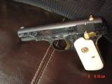 Colt 1908,380 auto,master engraved by S.Leis,refinished inhigh gloss blue,24k accents,bonded ivory grips,1920,hammerless,a work of art & rare !! - 12 of 15