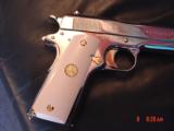 Colt 1911 Commercial Government,full refinished in bright nickel with 24k gold accents,bonded ivory grips,made in 1921,45acp,a real showpiece !! - 2 of 15