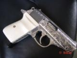 Walther PPK/S fully 100% engraved by Flannery Engraving,Bonded ivory grips & originals,380 auto,a masterpiece ! polished stainless !! - 2 of 15