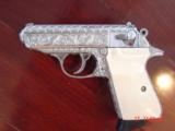 Walther PPK/S fully 100% engraved by Flannery Engraving,Bonded ivory grips & originals,380 auto,a masterpiece ! polished stainless !! - 1 of 15