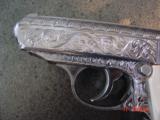 Walther PPK/S fully 100% engraved by Flannery Engraving,Bonded ivory grips & originals,380 auto,a masterpiece ! polished stainless !! - 7 of 15