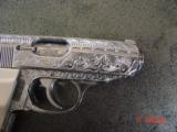 Walther PPK/S fully 100% engraved by Flannery Engraving,Bonded ivory grips & originals,380 auto,a masterpiece ! polished stainless !! - 4 of 15