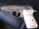 Walther PPK/S fully 100% engraved by Flannery Engraving,Bonded ivory grips & originals,380 auto,a masterpiece ! polished stainless !! - 3 of 15