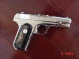 Colt 1903,32 cal,fully refinished in bright high polished nickel,real Ox Horn grips,made in 1916,hammerless,grip safety,nicer than new-a showpiece !! - 12 of 15
