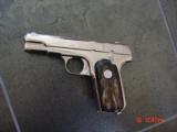 Colt 1903,32 cal,fully refinished in bright high polished nickel,real Ox Horn grips,made in 1916,hammerless,grip safety,nicer than new-a showpiece !! - 9 of 15