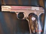 Colt 1903,32 cal,fully refinished in bright high polished nickel,real Ox Horn grips,made in 1916,hammerless,grip safety,nicer than new-a showpiece !! - 2 of 15