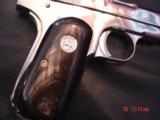 Colt 1903,32 cal,fully refinished in bright high polished nickel,real Ox Horn grips,made in 1916,hammerless,grip safety,nicer than new-a showpiece !! - 3 of 15