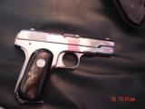 Colt 1903,32 cal,fully refinished in bright high polished nickel,real Ox Horn grips,made in 1916,hammerless,grip safety,nicer than new-a showpiece !! - 1 of 15