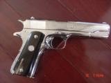 Colt Commercial 1911 Government,refinished bright high polished nickel,real Ox Horn grips,made in 1933,lanyard loop,awesome showpiece !! - 4 of 15