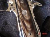Colt Commercial 1911 Government,refinished bright high polished nickel,real Ox Horn grips,made in 1933,lanyard loop,awesome showpiece !! - 6 of 15