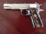 Colt Commercial 1911 Government,refinished bright high polished nickel,real Ox Horn grips,made in 1933,lanyard loop,awesome showpiece !! - 3 of 15