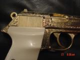 Walther PPK/S 1 of 500,Limited Collector's Series,24K gold plated,fitted Walther leather case,Interarms,380,2 mags,bonded ivory & original grips,RARE
- 2 of 15