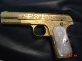 Colt 1903 Flannery Cattlebrand engraved,24K plated,real MOP grips,32 cal,made in 1906,hammerless,grip safety,109 year old work or art,awesome - 5 of 15