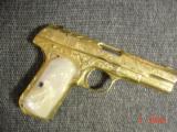 Colt 1903 Flannery Cattlebrand engraved,24K plated,real MOP grips,32 cal,made in 1906,hammerless,grip safety,109 year old work or art,awesome - 15 of 15