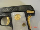 Colt 1908,25 cal,Vest Pocket,fully engraved by Flannery,refinished blue & gold,Pearlite grips,made 1908,a work of art !! - 8 of 15