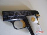 Colt 1908,25 cal,Vest Pocket,fully engraved by Flannery,refinished blue & gold,Pearlite grips,made 1908,a work of art !! - 6 of 15