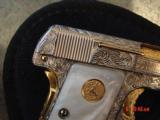 Colt 1908 Vest Pocket 25 cal,fully refinished in nickel & gold & engraved by Flannery Engraving,a work of art masterpiece !! - 6 of 15