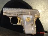 Colt 1908 Vest Pocket 25 cal,fully refinished in nickel & gold & engraved by Flannery Engraving,a work of art masterpiece !! - 8 of 15
