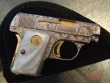 Colt 1908 Vest Pocket 25 cal,fully refinished in nickel & gold & engraved by Flannery Engraving,a work of art masterpiece !! - 5 of 15