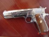 Colt 1911,Worls War II European Theater Operations,bright nickel,engraved,Maple grips,in fitted oak & glass case,7 nickel bullets,looks unfired ! awes - 12 of 15