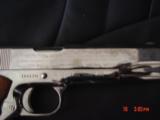 Colt 1911,Worls War II European Theater Operations,bright nickel,engraved,Maple grips,in fitted oak & glass case,7 nickel bullets,looks unfired ! awes - 6 of 15