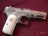 Colt 1903,32 acp,master scroll engraved by Santiago leis,refinished bright nickel,made 1921,faux Ivory grips,a real work of art,& certificate - 2 of 15