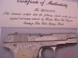 Colt 1903,32 acp,master scroll engraved by Santiago leis,refinished bright nickel,made 1921,faux Ivory grips,a real work of art,& certificate - 4 of 15